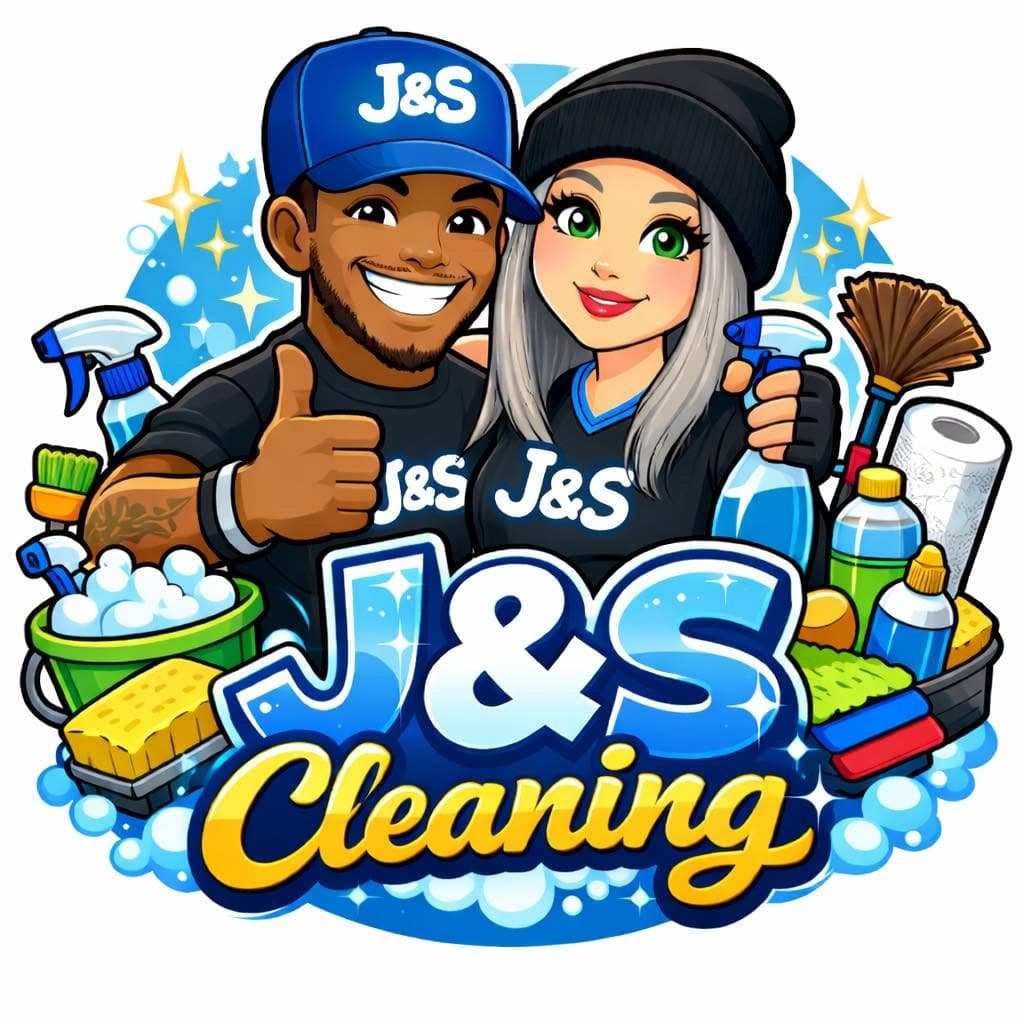 J&S Cleaning husband-and-wife illustrated brand mark
